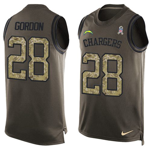 Nike Chargers #28 Melvin Gordon Green Men's Stitched NFL Limited Salute To Service Tank Top Jersey - Click Image to Close